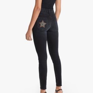 Mother High Waisted Looker Embroidered Star Blackbird Black Denim Jeans